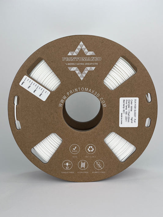 Bobine filament 3D PLA Silk Blanc 1kg pour imprimante 1.75mm