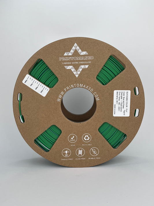 Bobine filament 3D PLA Silk Dualcolor Blue/Green 1kg pour imprimante 1.75mm