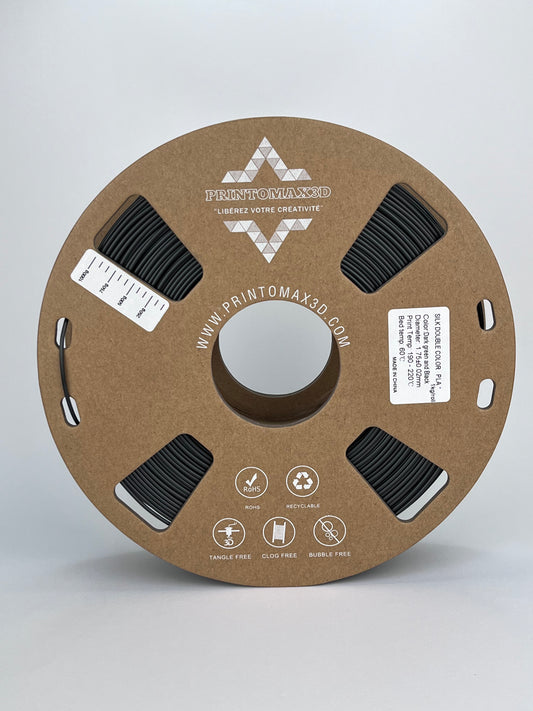 Bobine filament 3D PLA Silk Dualcolor Dark Green/Black 1kg pour imprimante 1.75mm