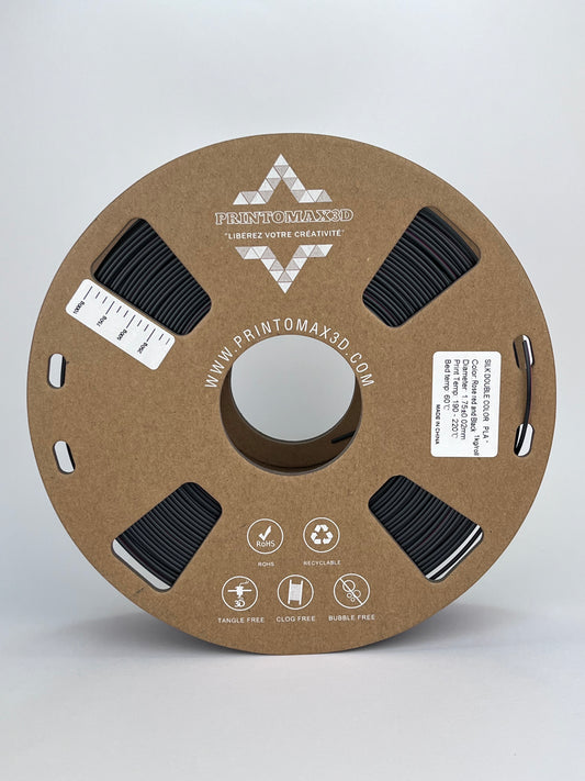 Bobine filament 3D PLA Silk Dualcolor Rose Red/Black 1kg pour imprimante 1.75mm