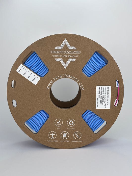 Bobine filament 3D PLA Silk Dualcolor RoseRed/Light Blue 1kg pour imprimante 1.75mm