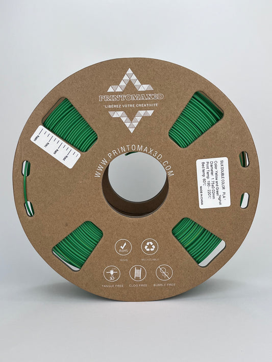 Bobine filament 3D PLA Silk Dualcolor Yellow/Green 1kg pour imprimante 1.75mm