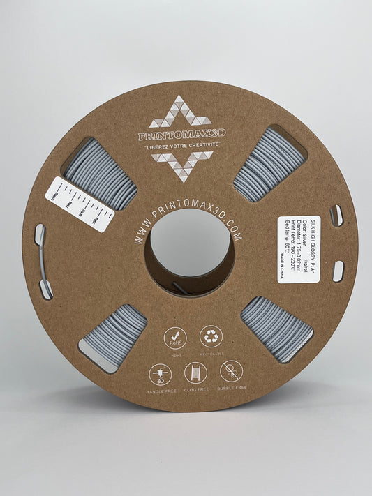 Bobine filament 3D PLA Silk Silver 1kg pour imprimante 1.75mm