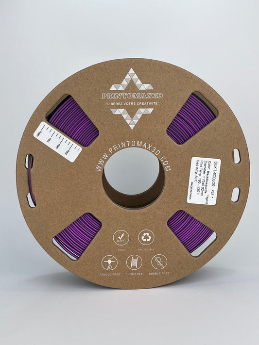 Bobine filament 3D PLA Silk Tricolor Black/Blue/Purple 1kg pour imprimante 1.75mm