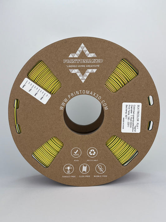 Bobine filament 3D PLA Silk Tricolor Dark Green/Purple/Yellow 1kg pour imprimante 1.75mm