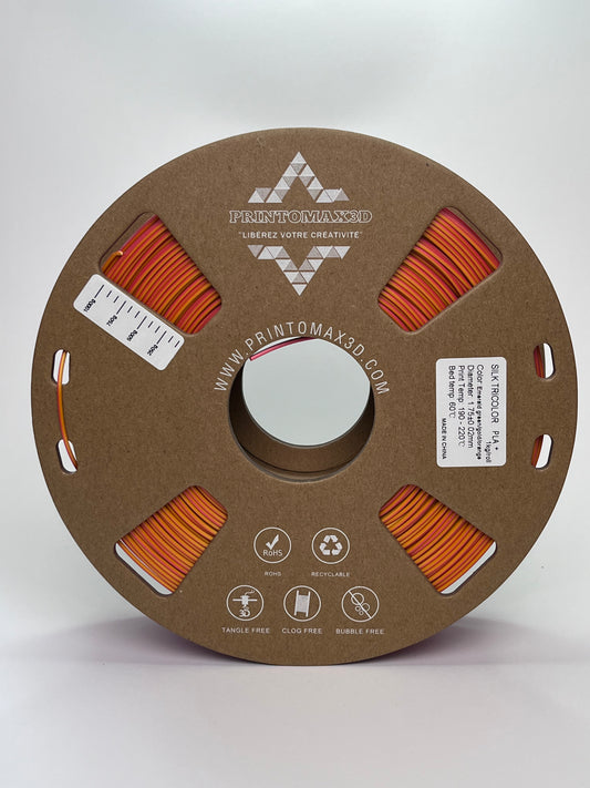 Bobine filament 3D PLA Silk Tricolor Emerald Green/Gold/Orange 1kg pour imprimante 1.75mm