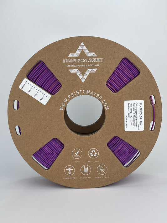 Bobine filament 3D PLA Silk Tricolor Green/Purple/Copper 1kg pour imprimante 1.75mm