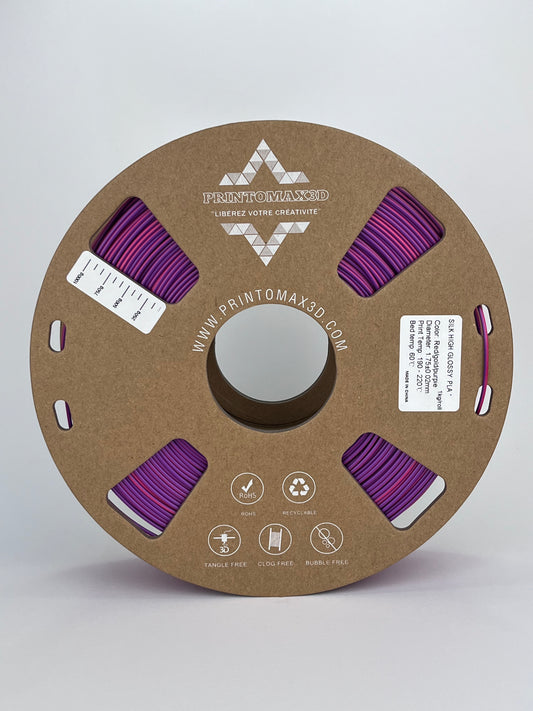 Bobine filament 3D PLA Silk Tricolor Red/Gold/Purple 1kg pour imprimante 1.75mm