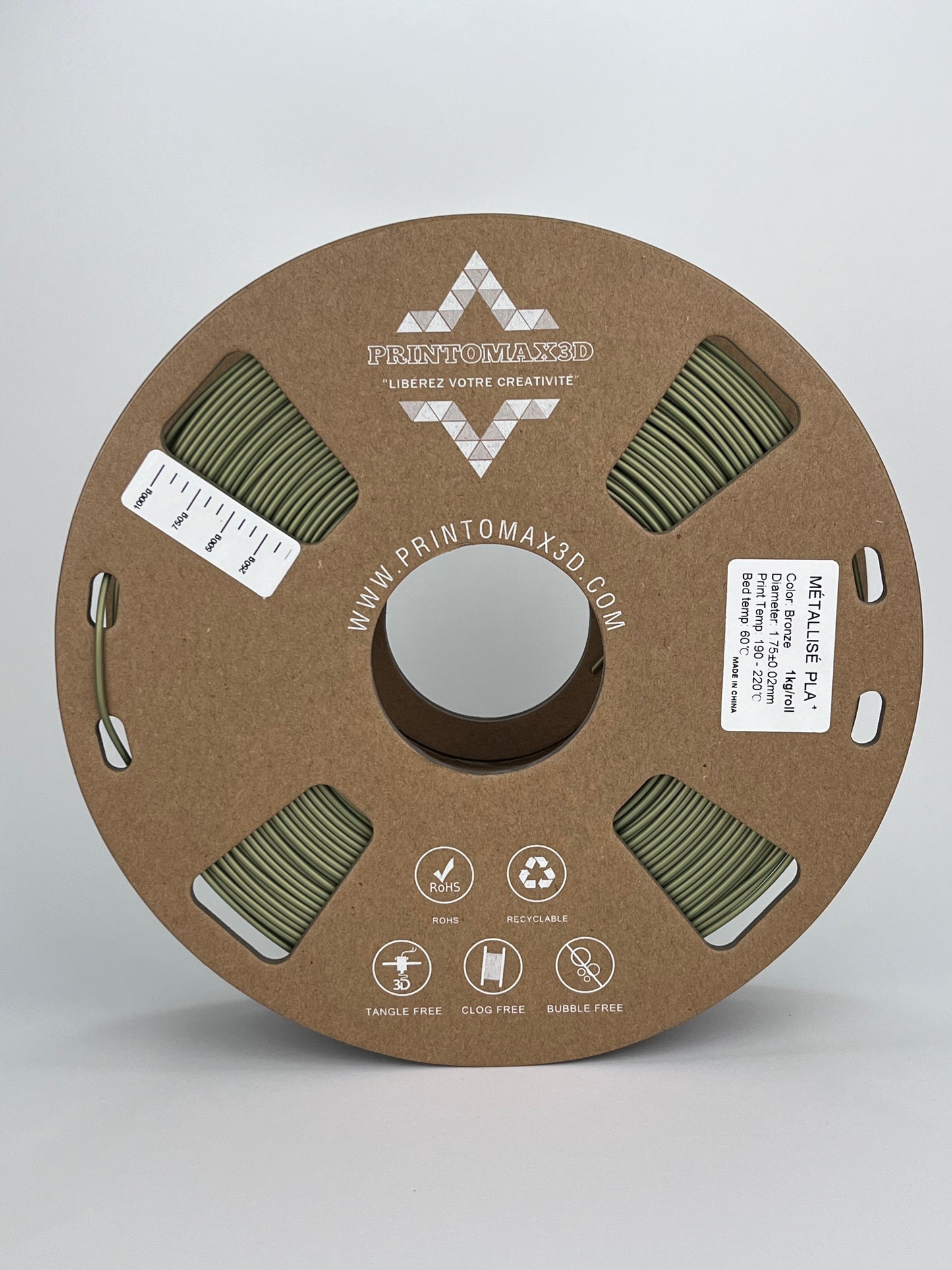 Bobine filament 3D PLA Métallisé Bronze 1kg pour imprimante 1.75mm