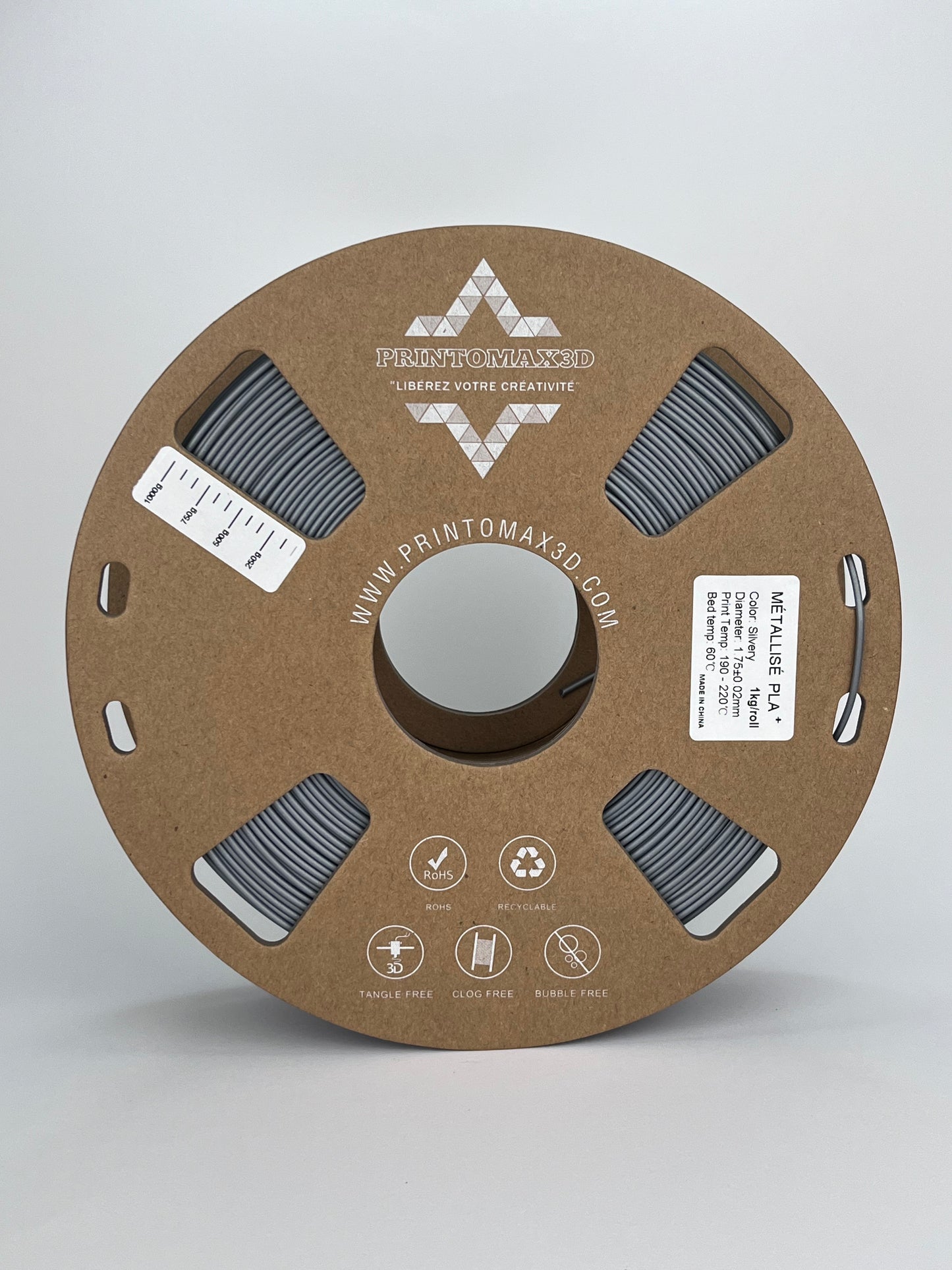 Bobine filament 3D PLA Métallisé Silvery 1kg pour imprimante 1.75mm