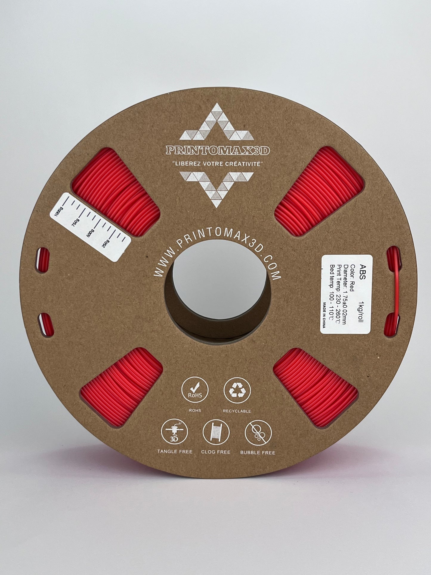 Filament 3D ABS - RED - 1.75mm - 1Kg