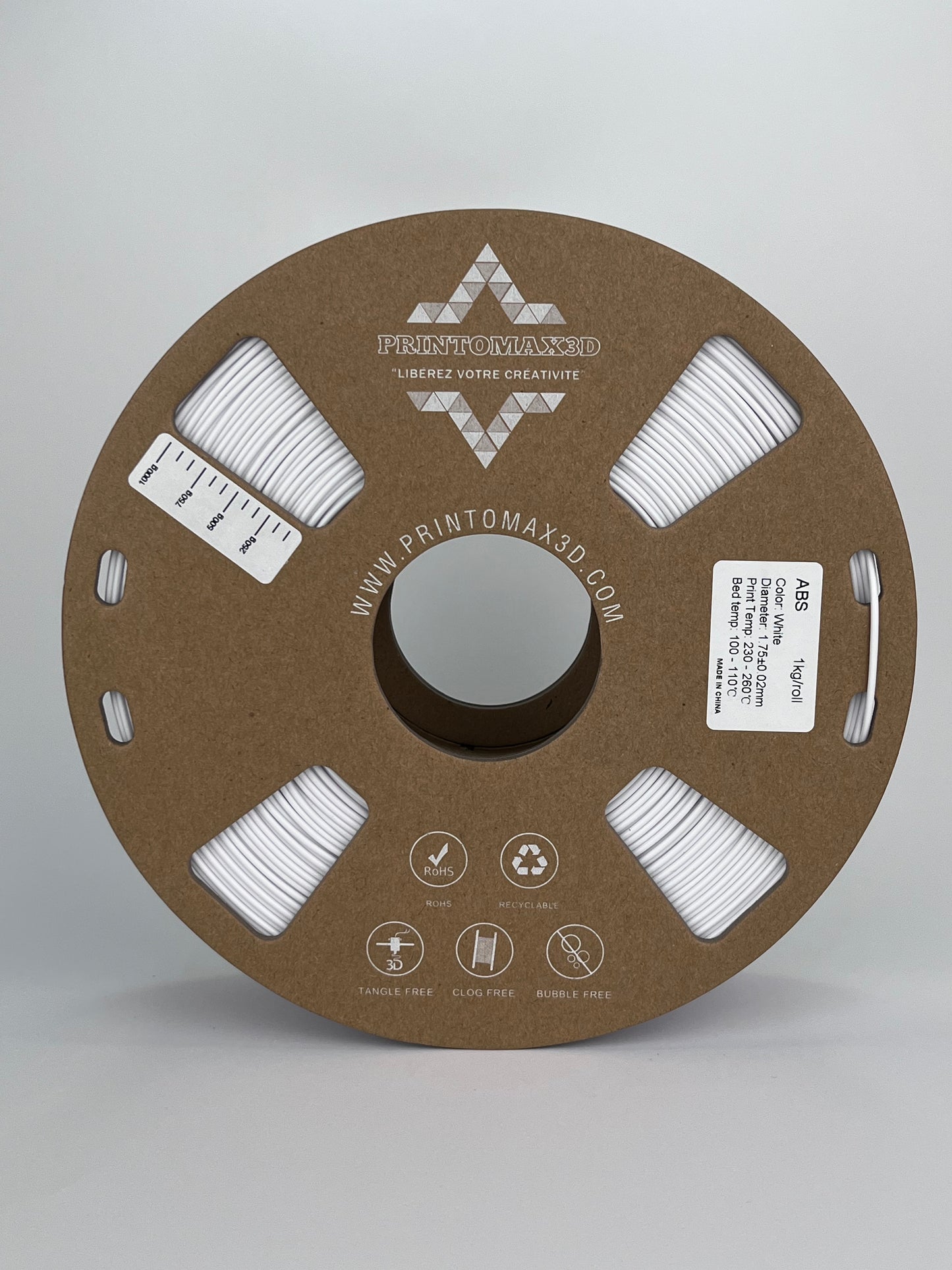 Filament 3D ABS - WHITE - 1.75mm - 1Kg