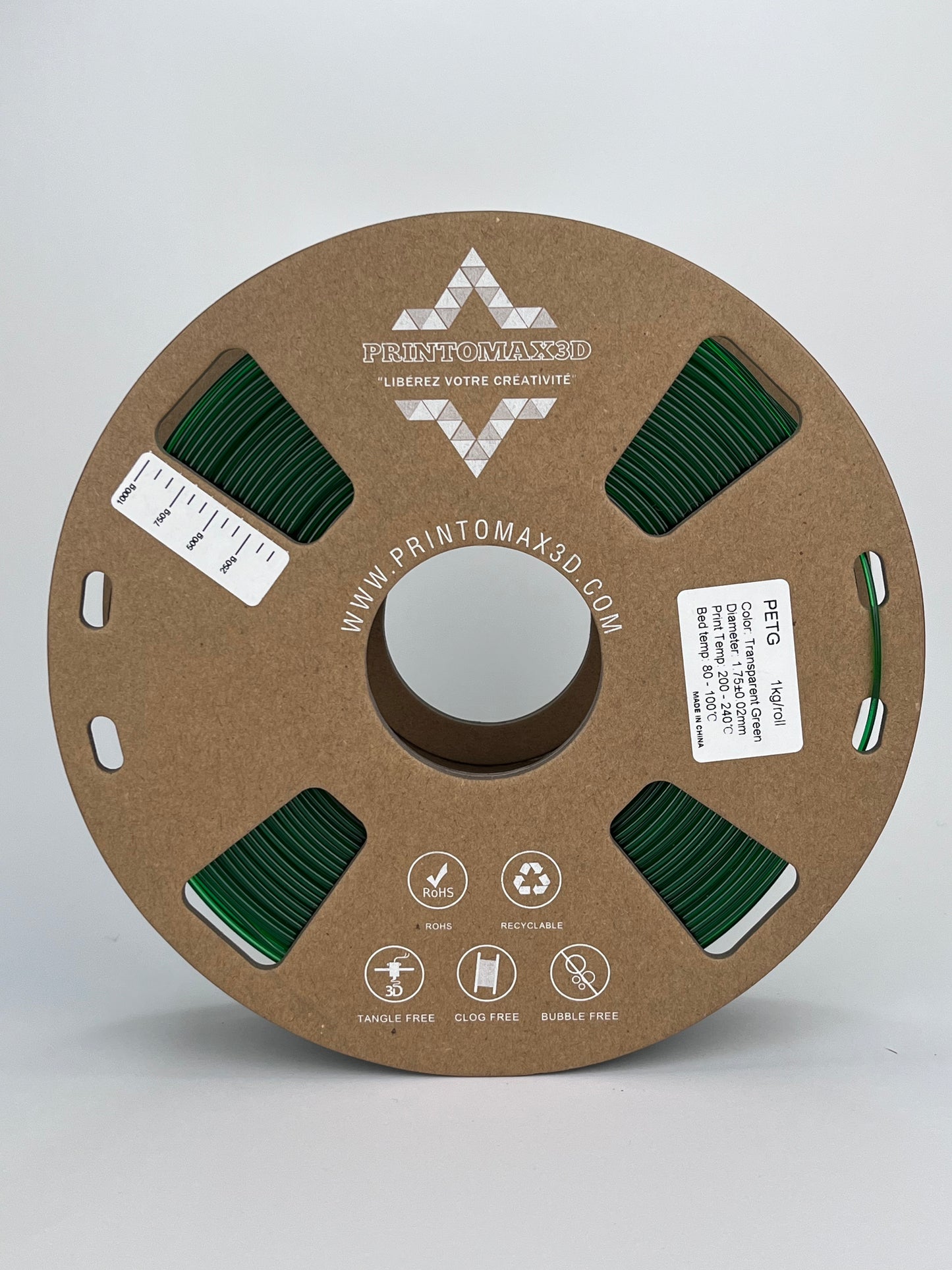Filament 3D PETG - TRANSPARENT GREEN - 1.75mm - 1Kg