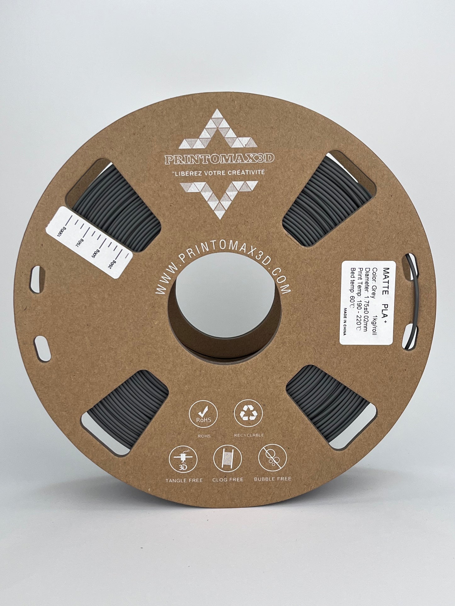 Filament 3D PLA+ MATTE - GREY - 1.75mm - 1Kg