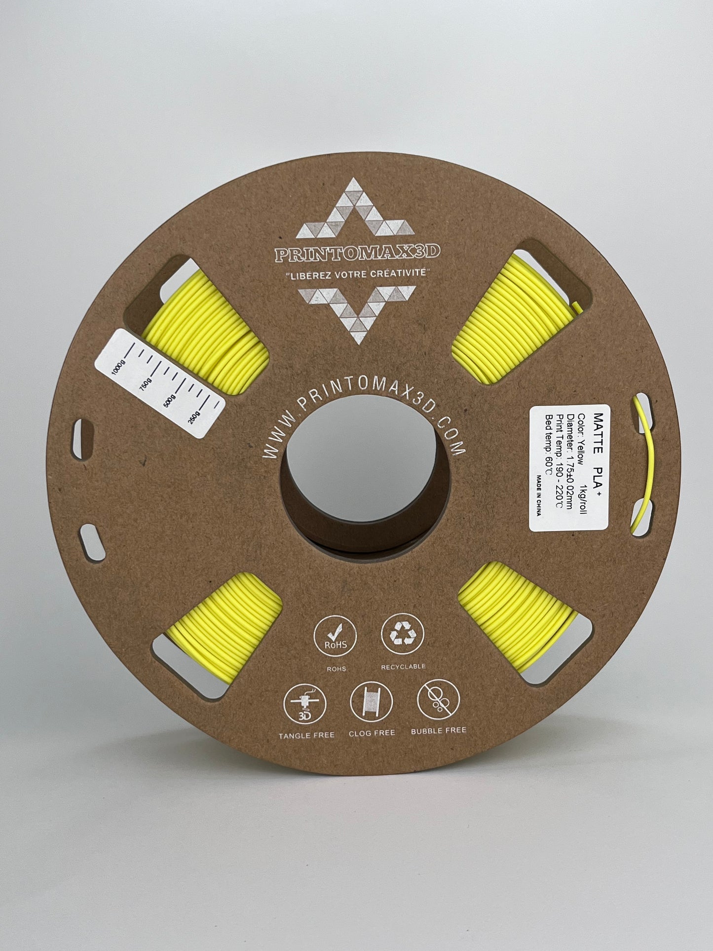 Filament 3D PLA+ MATTE - YELLOW (Légèrement orange) - 1.75mm - 1Kg