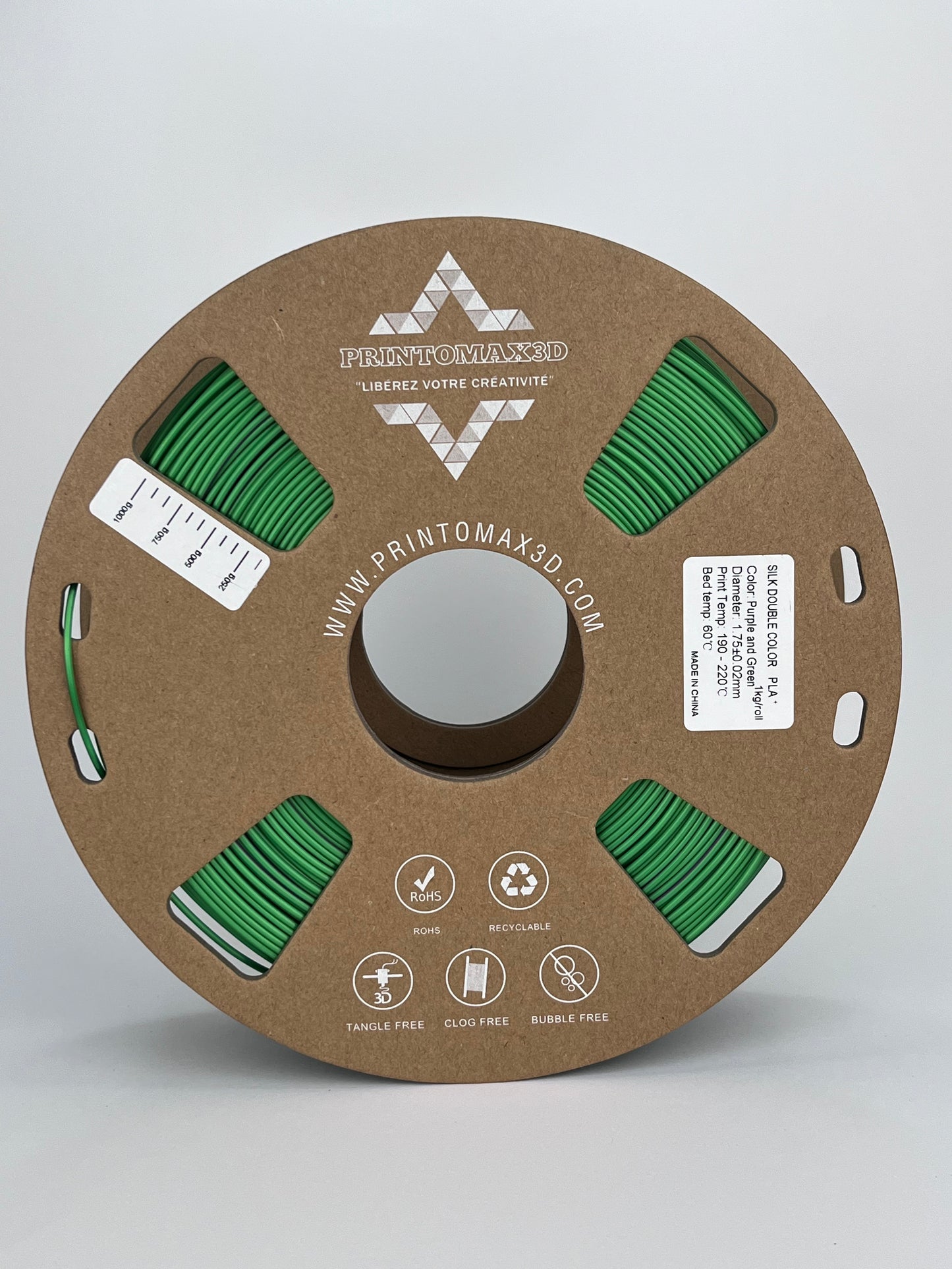 Filament 3D PLA+ SILK DUAL COLOR - PURPLE/GREEN - 1.75mm - 1Kg