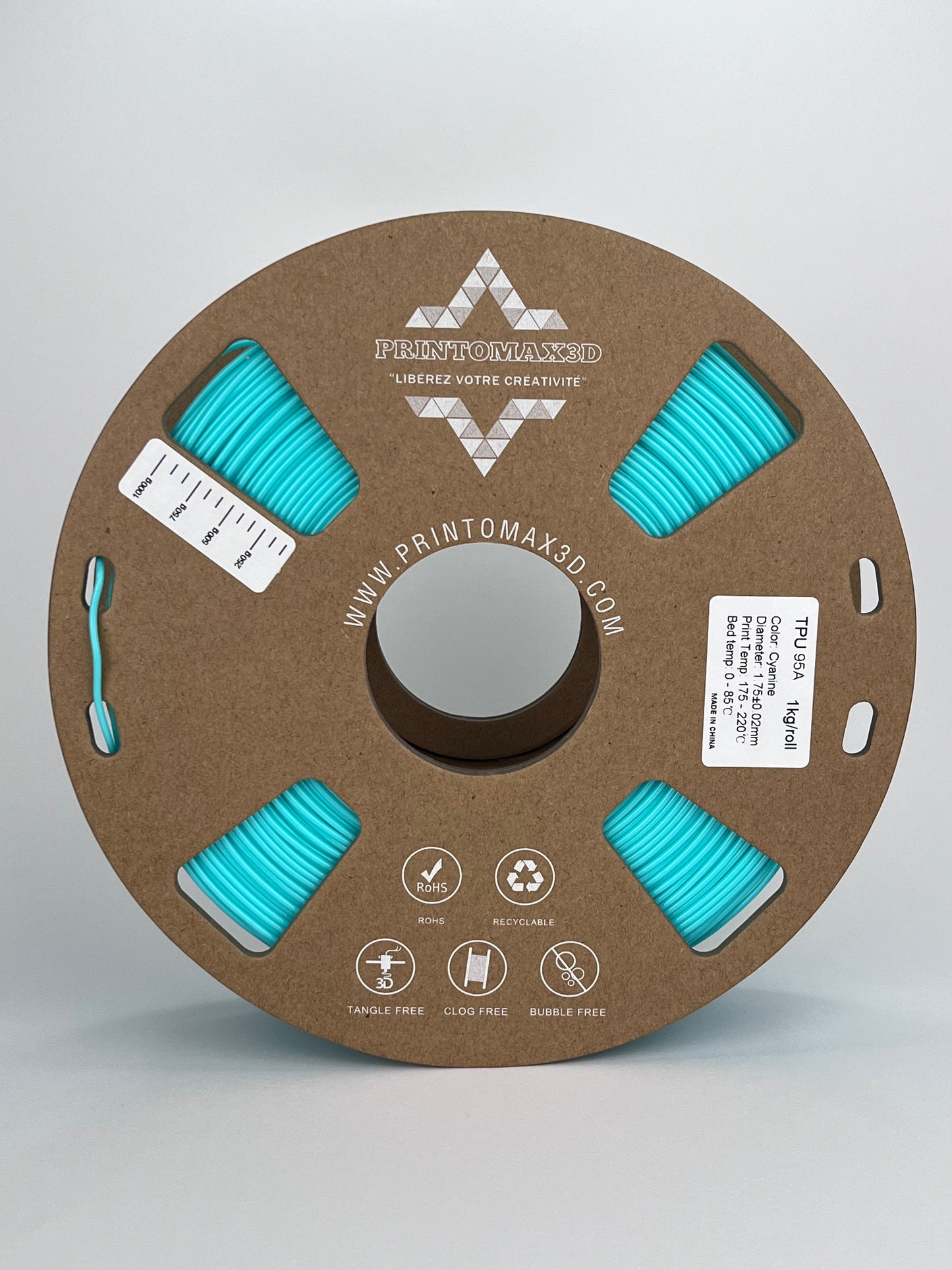 Filament 3D TPU 95A - CYANINE - 1.75mm - 1 Kg