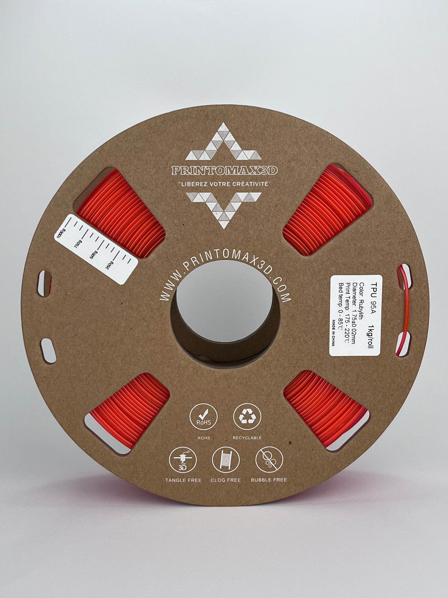 Filament 3DTPU 95A - RUBYLITH - 1.75mm - 1 Kg