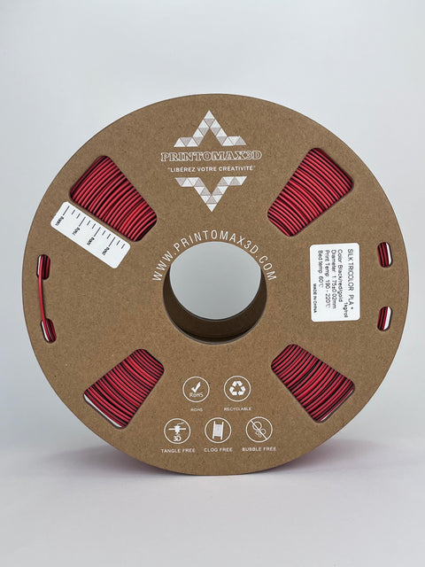 Bobine filament 3D PLA Silk Tricolor Black/Red/Gold 1kg pour imprimante 1.75mm