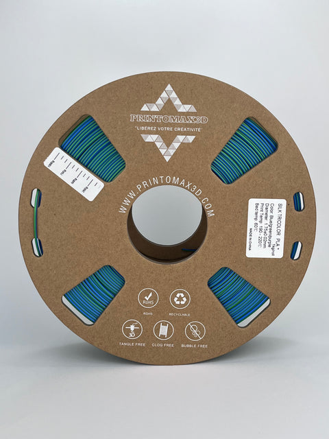 Bobine filament 3D PLA Silk Tricolor Blue/Green/Purple 1kg pour imprimante 1.75mm