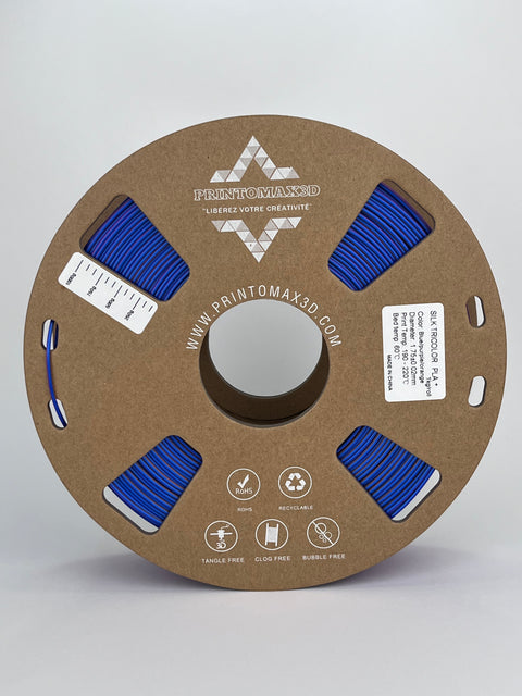 Bobine filament 3D PLA Silk Tricolor Blue/Purple/Orange 1kg pour imprimante 1.75mm