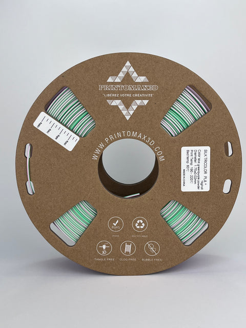 Bobine filament 3D PLA Silk Tricolor Mint Green/Purple/Powder 1kg pour imprimante 1.75mm