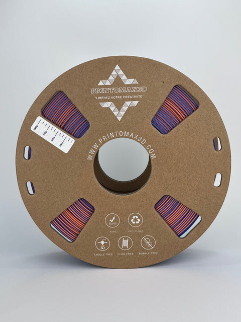 Bobine filament 3D PLA Silk Tricolor Orange/Blue/Green 1kg pour imprimante 1.75mm