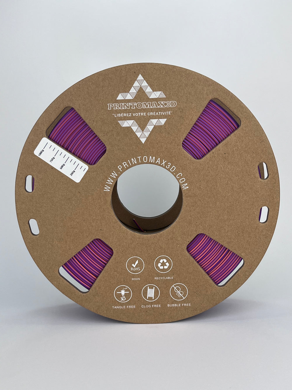 Bobine filament 3D PLA Silk Tricolor Purple/Banana Orange/Water Blue 1kg pour imprimante 1.75mm