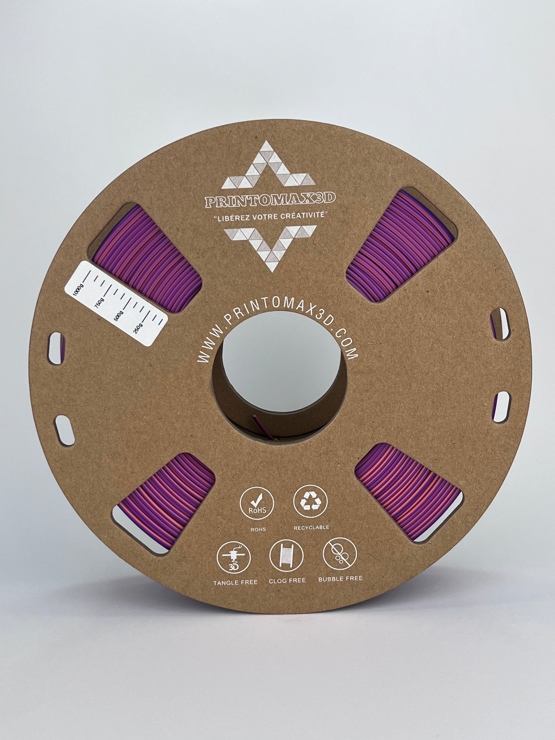 Bobine filament 3D PLA Silk Tricolor Purple/Banana Orange/Water Blue 1kg pour imprimante 1.75mm