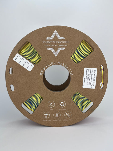 Bobine filament 3D PLA Silk Tricolor Red/Yellow/Blue 1kg pour imprimante 1.75mm