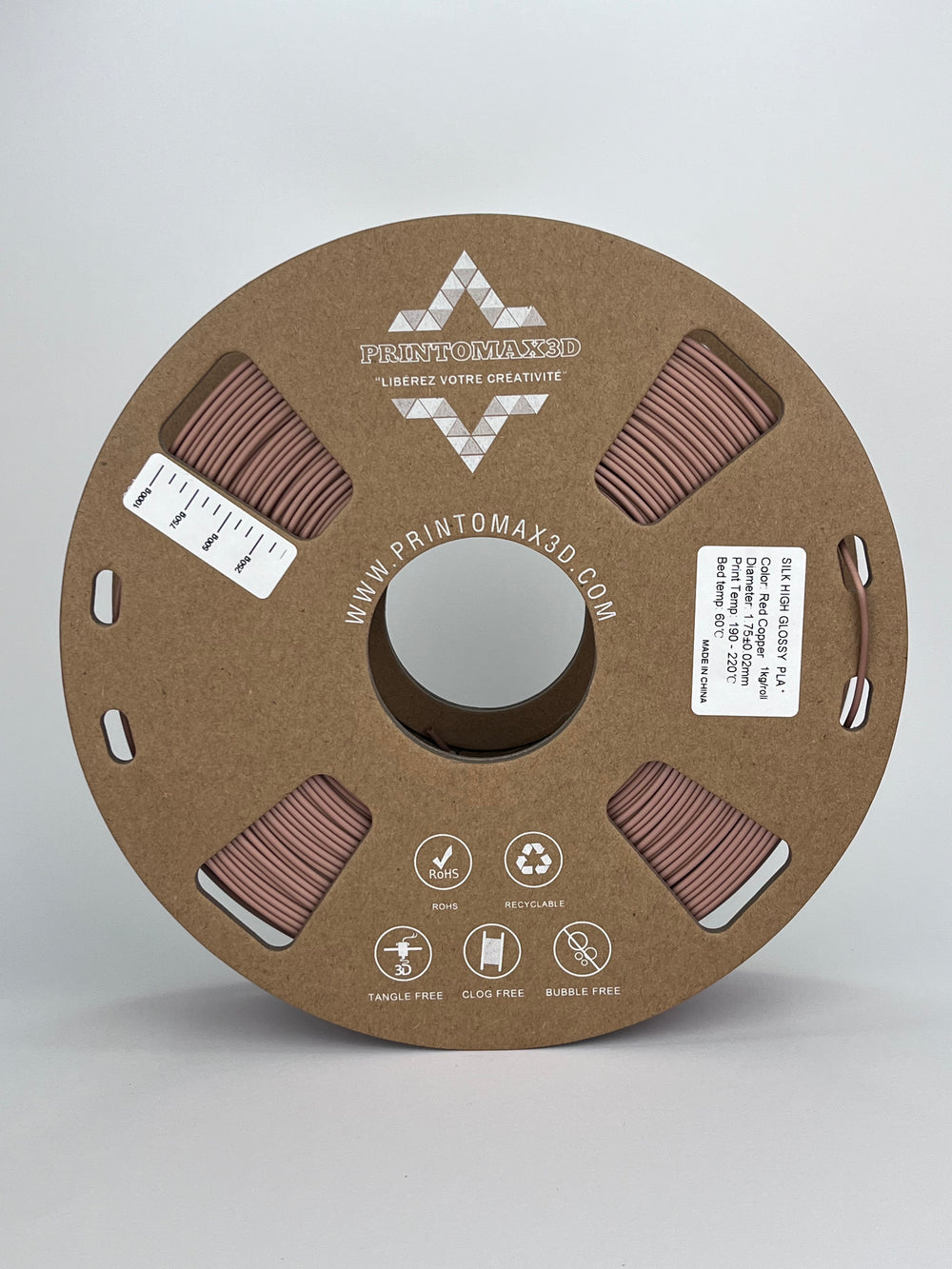 Bobine filament 3D PLA Silk Red Copper 1kg pour imprimante 1.75mm