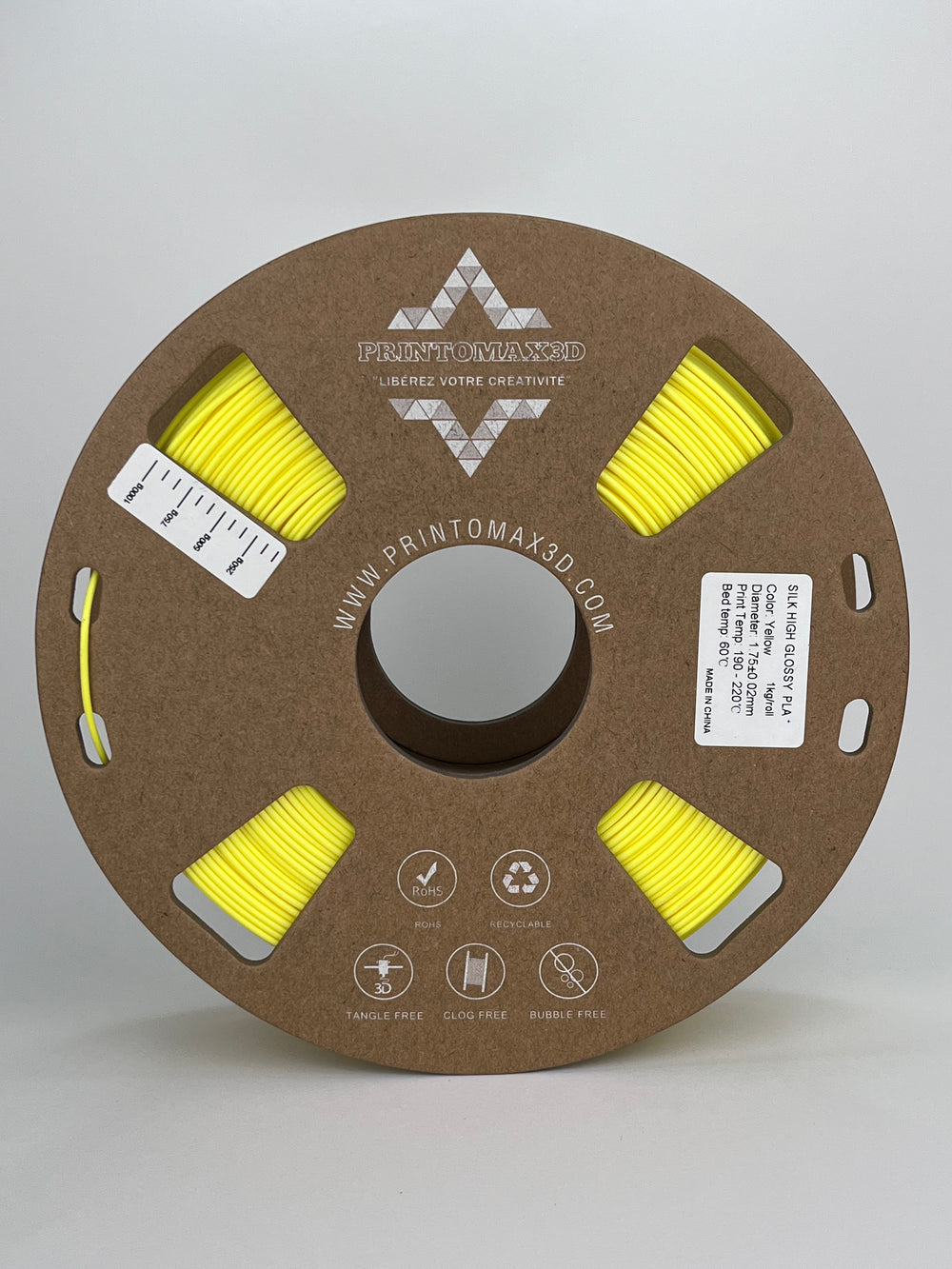 Bobine filament 3D PLA Silk Jaune 1kg pour imprimante 1.75mm