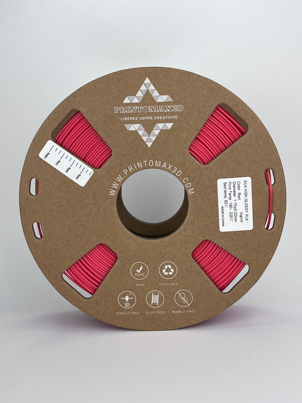 Bobine filament 3D PLA Silk Rouge 1kg pour imprimante 1.75mm