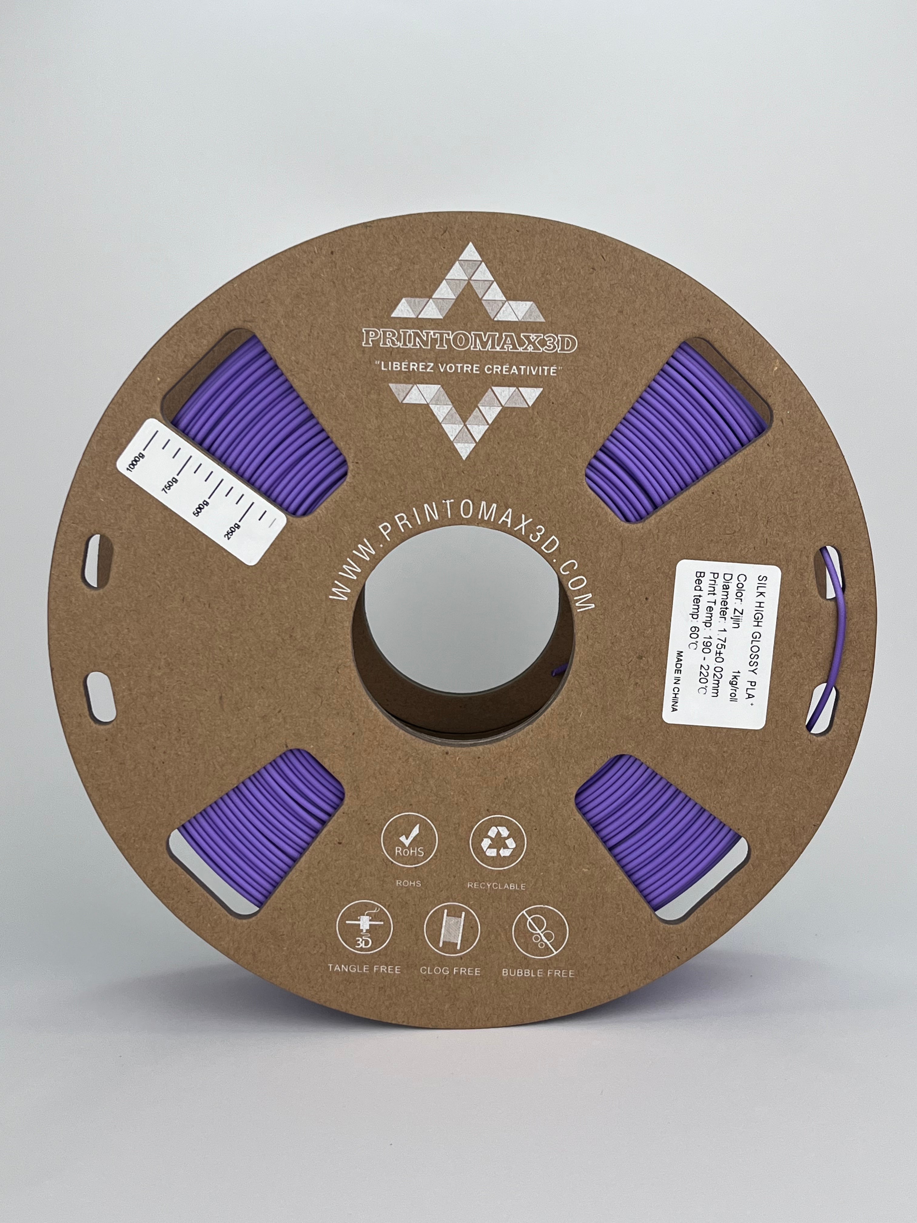 Bobine filament 3D PLA Silk Zijin 1kg pour imprimante 1.75mm