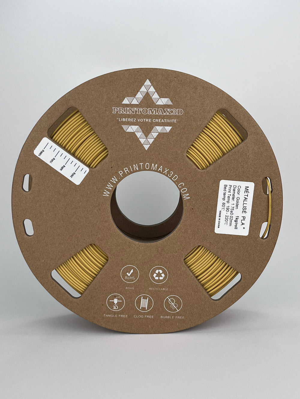 Bobine filament 3D PLA Métallisé Golden 1kg pour imprimante 1.75mm