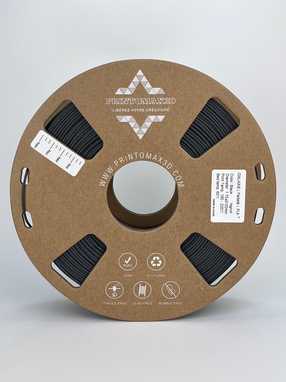 Bobine filament 3D PLA Pailleté Black 1kg pour imprimante 1.75mm