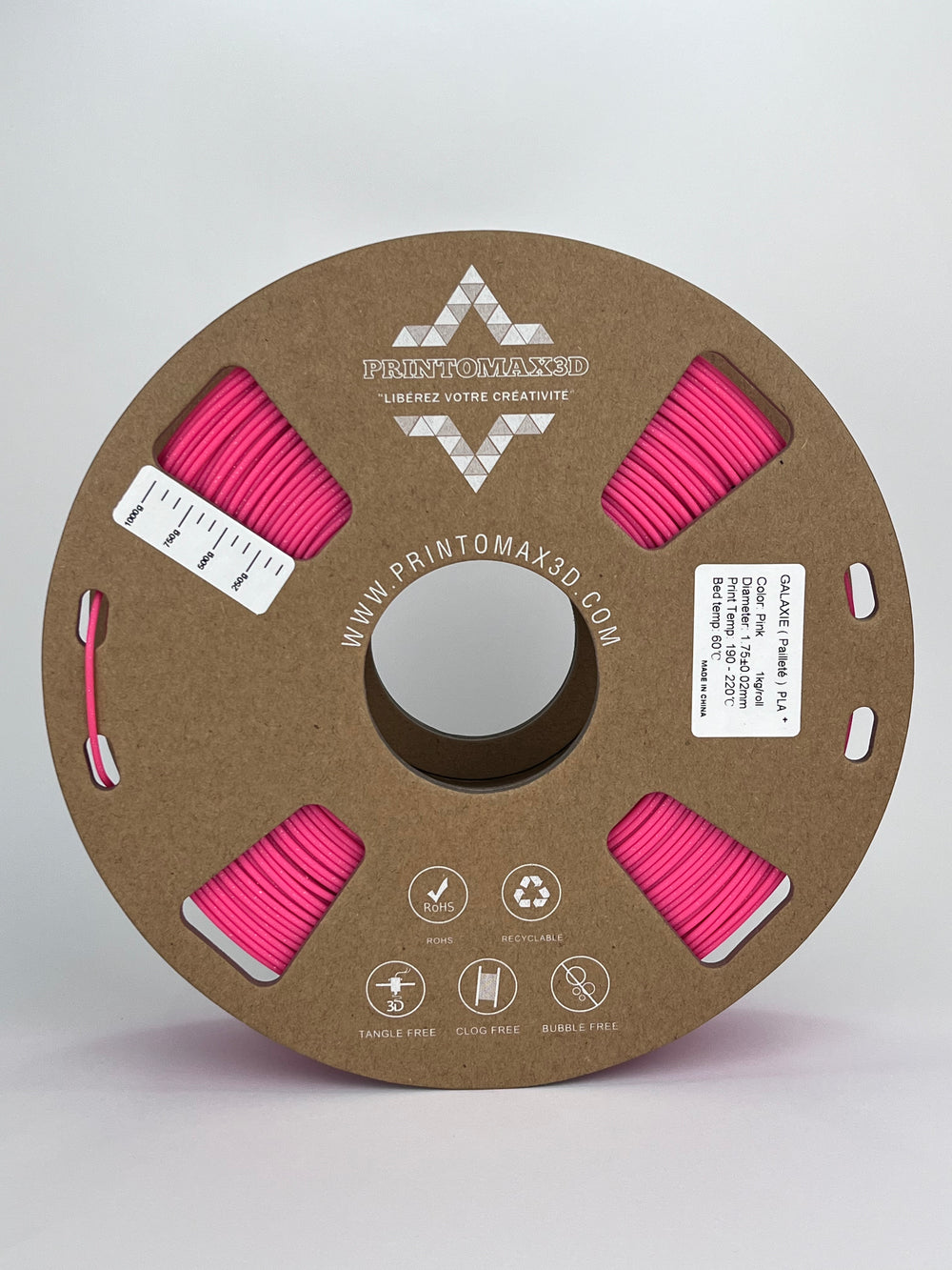 Bobine filament 3D PLA Pailleté Pink 1kg pour imprimante 1.75mm