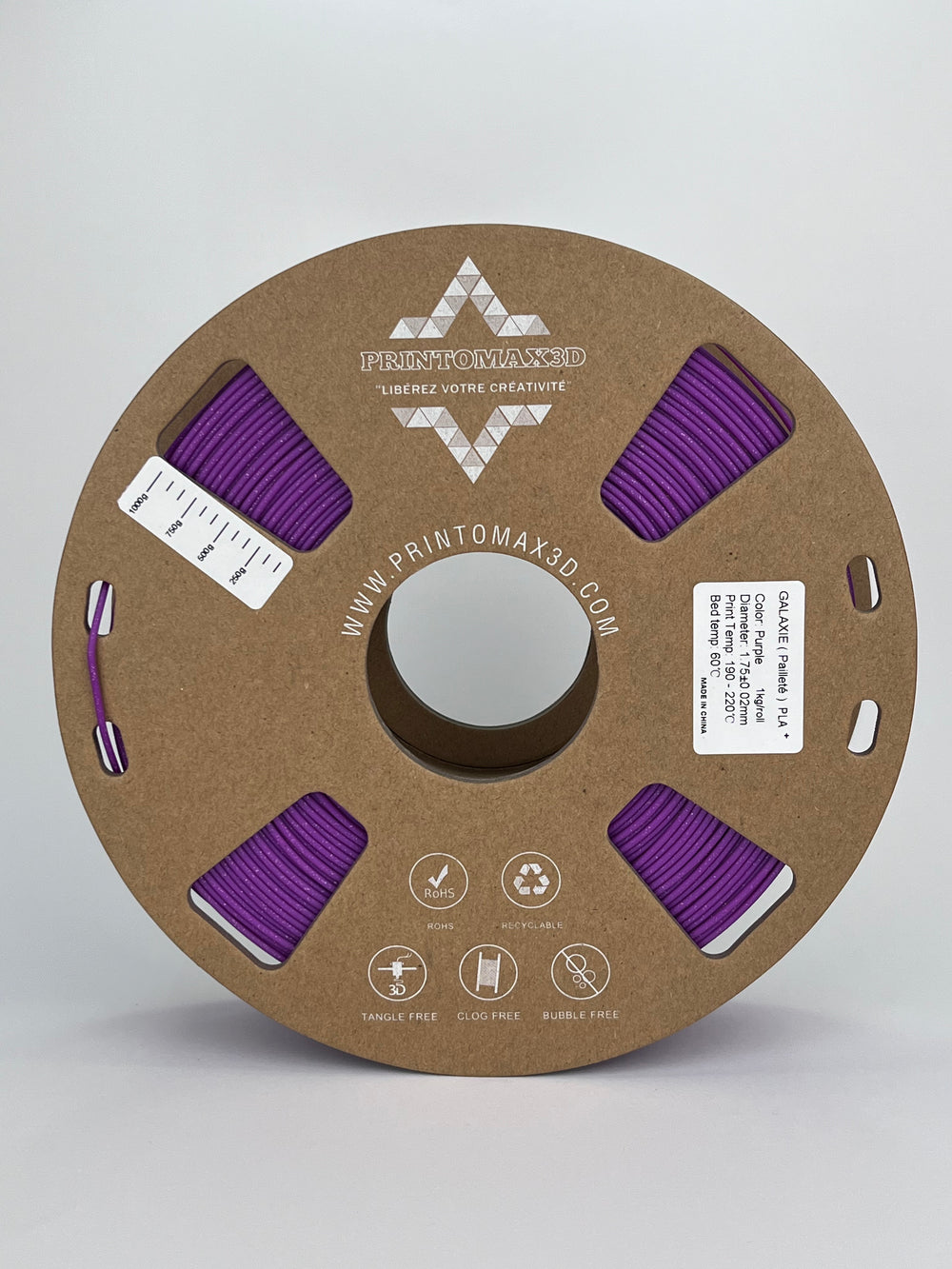 Bobine filament 3D PLA Pailleté Purple 1kg pour imprimante 1.75mm