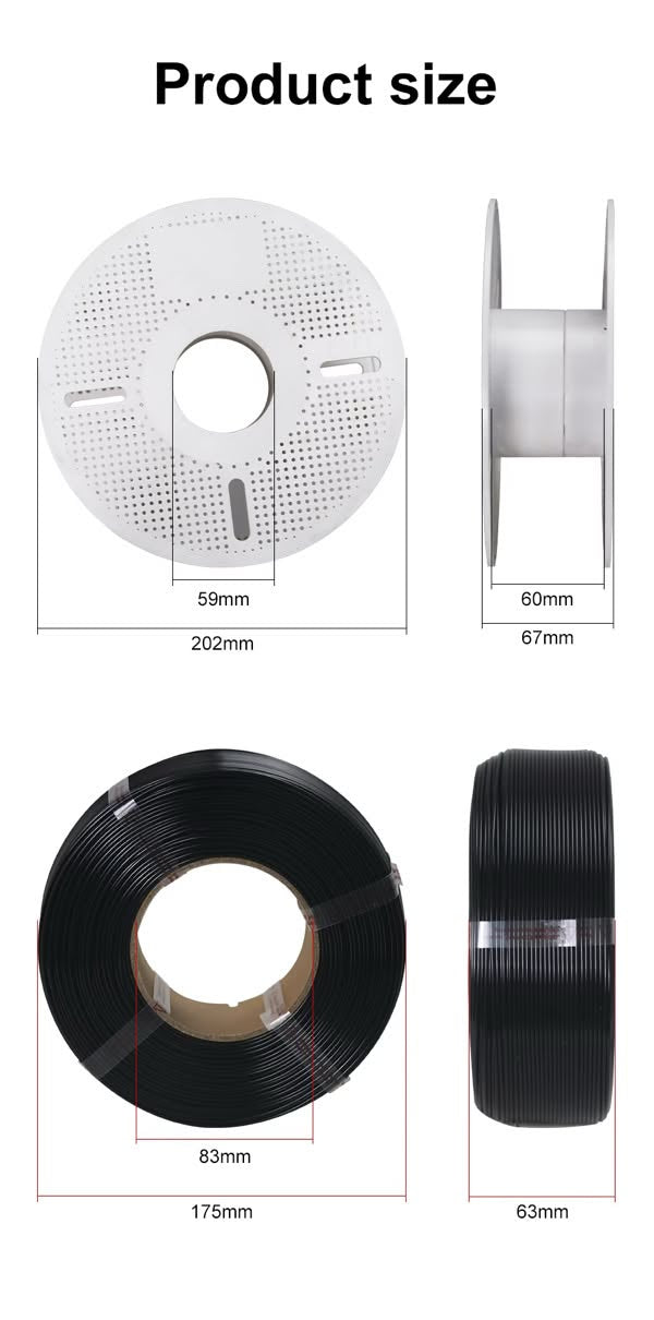 Dimensions spool vide pour filament refill Printomax 3D