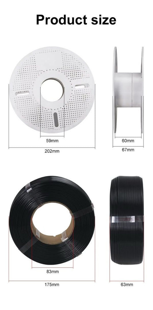 Dimensions spool vide pour filament refill Printomax 3D