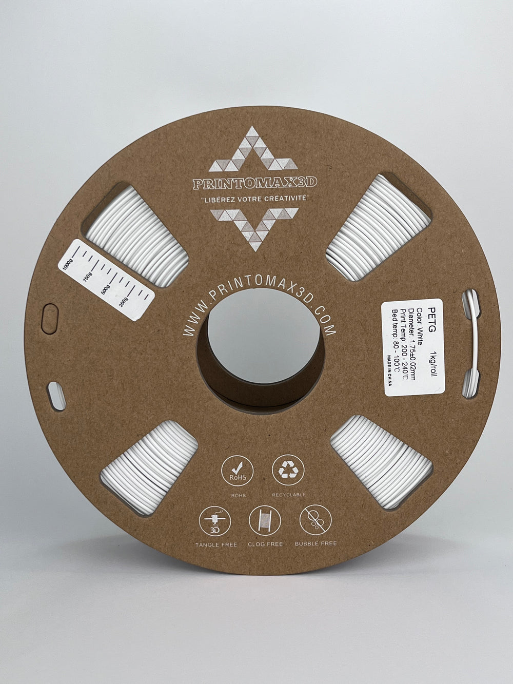 Filament 3D PETG - WHITE - 1.75mm - 1Kg