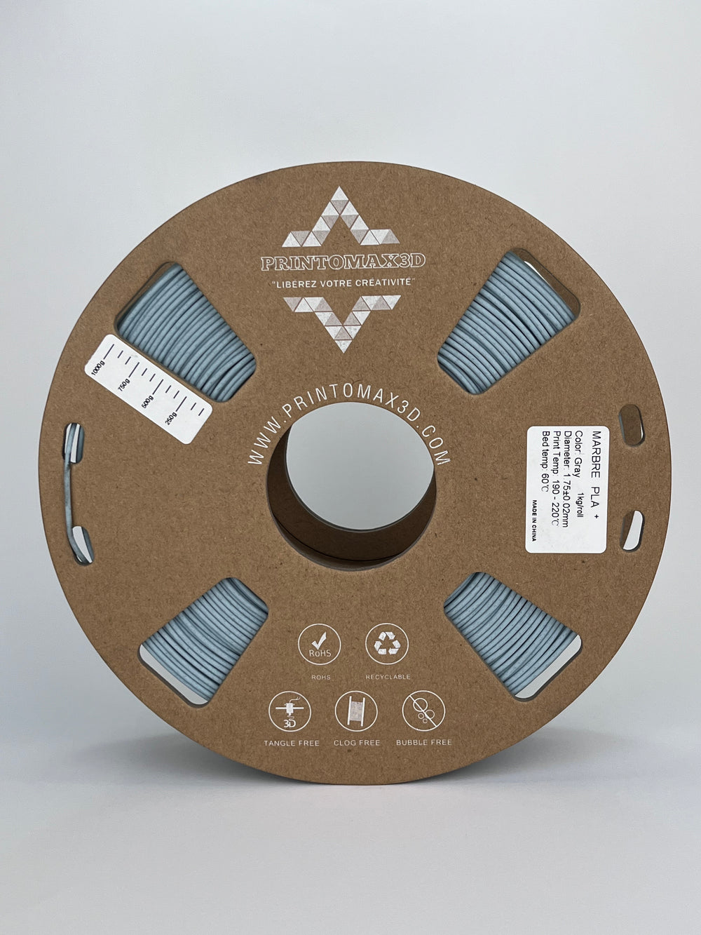 Filament 3D PLA+ MARBRE - GRAY - 1.75mm - 1Kg