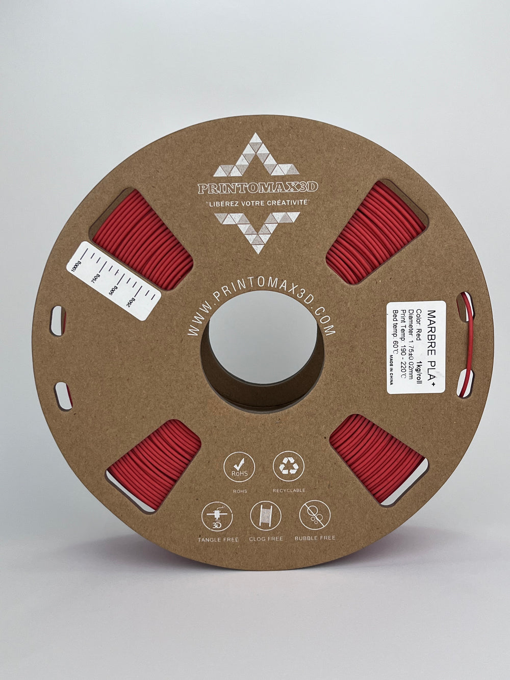 Filament 3D PLA+ MARBRE - RED - 1.75mm - 1Kg