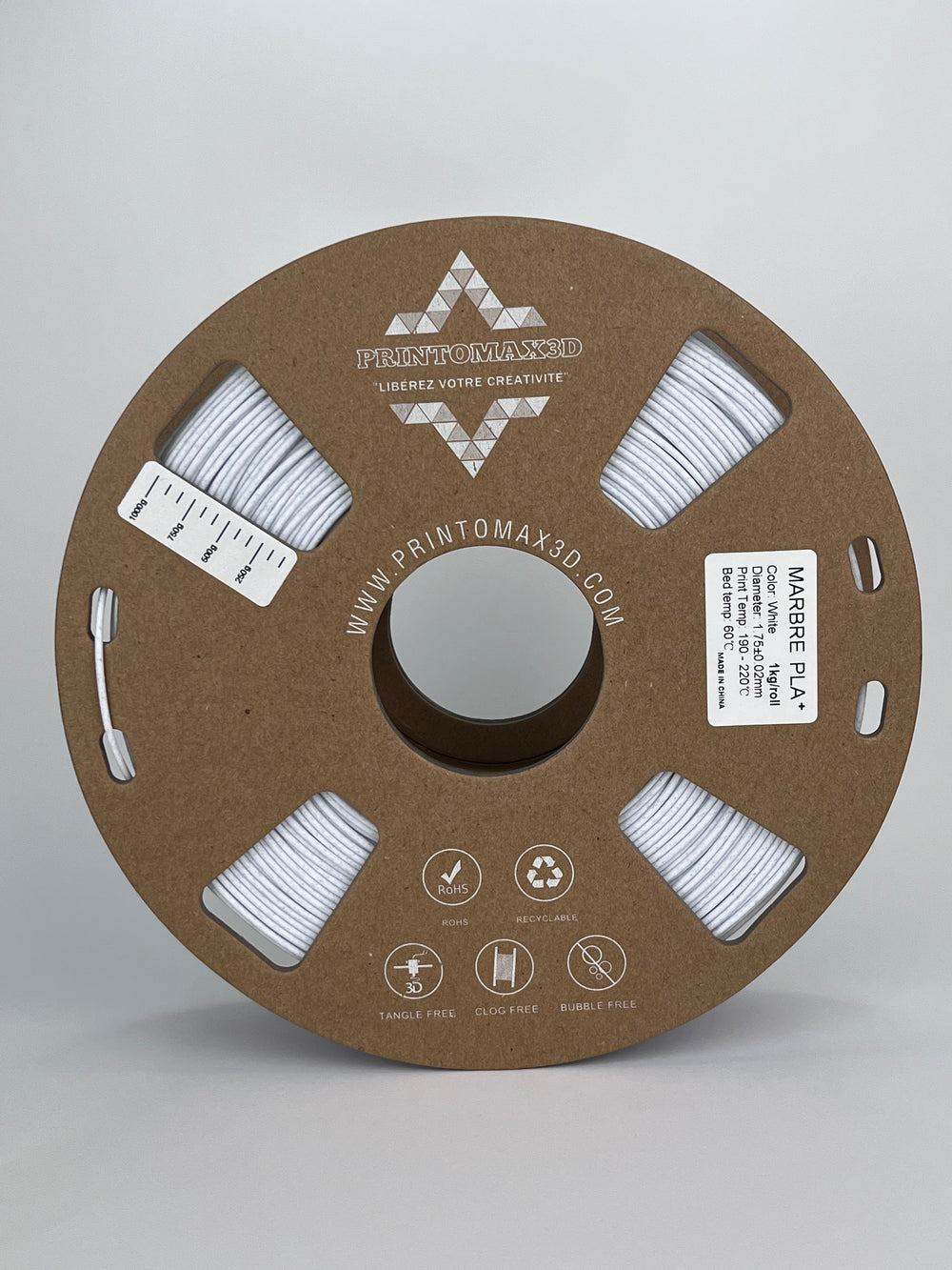 Filament 3D PLA+ MARBRE - WHITE - 1.75mm - 1Kg