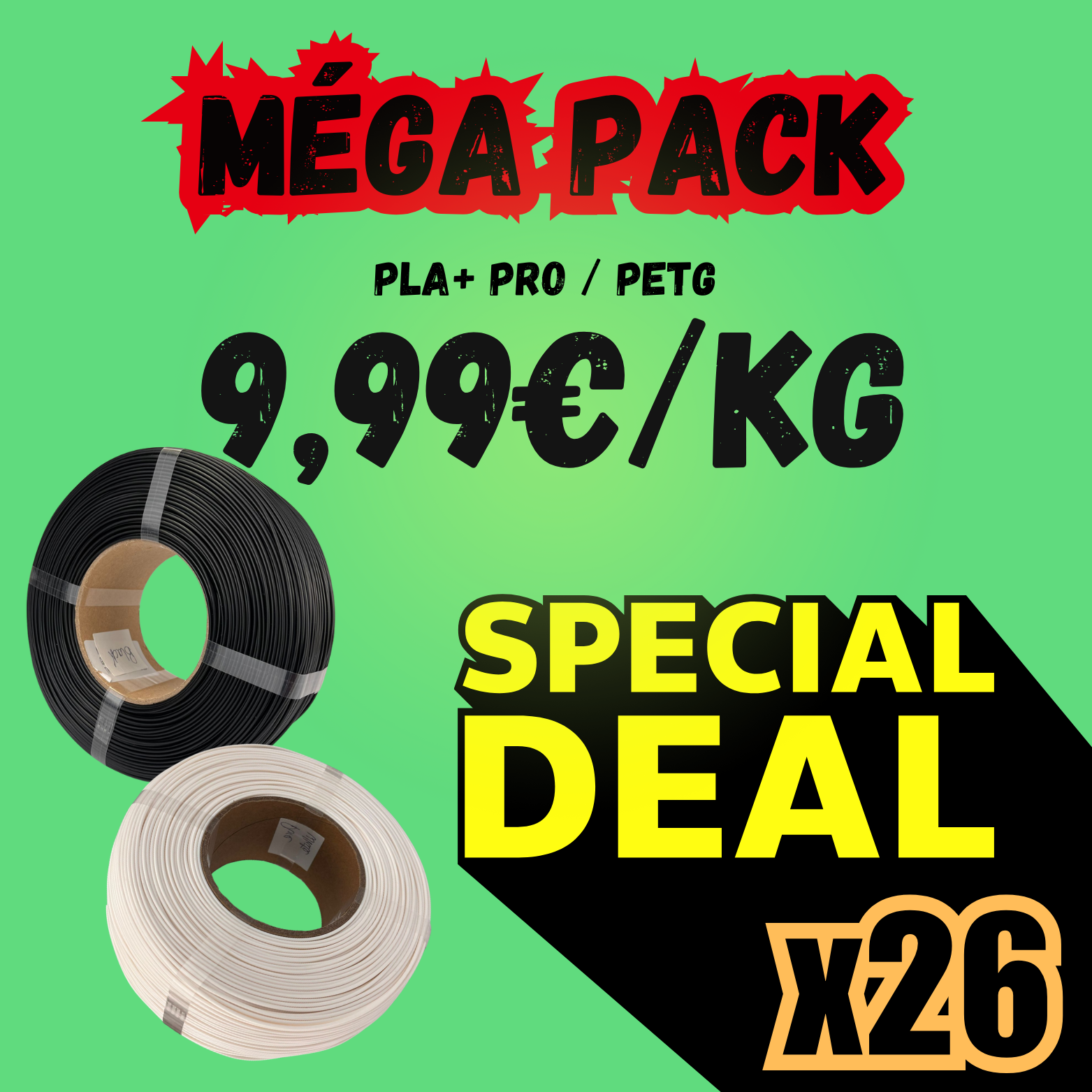 PACK 26 bobines PLA/PETG BLACK & WHITE au choix