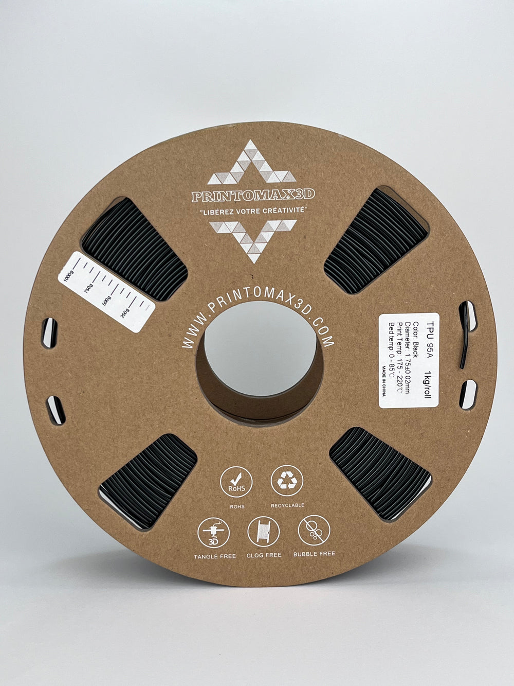 Filament 3D TPU 95A - BLACK - 1.75mm - 1 Kg