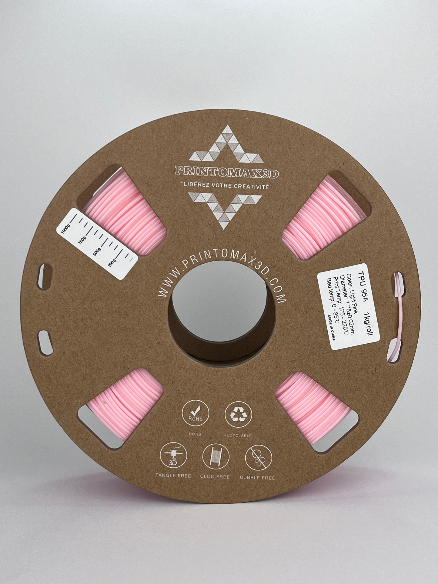 Filament 3D TPU 95A - LIGHT PINK - 1.75mm - 1 Kg