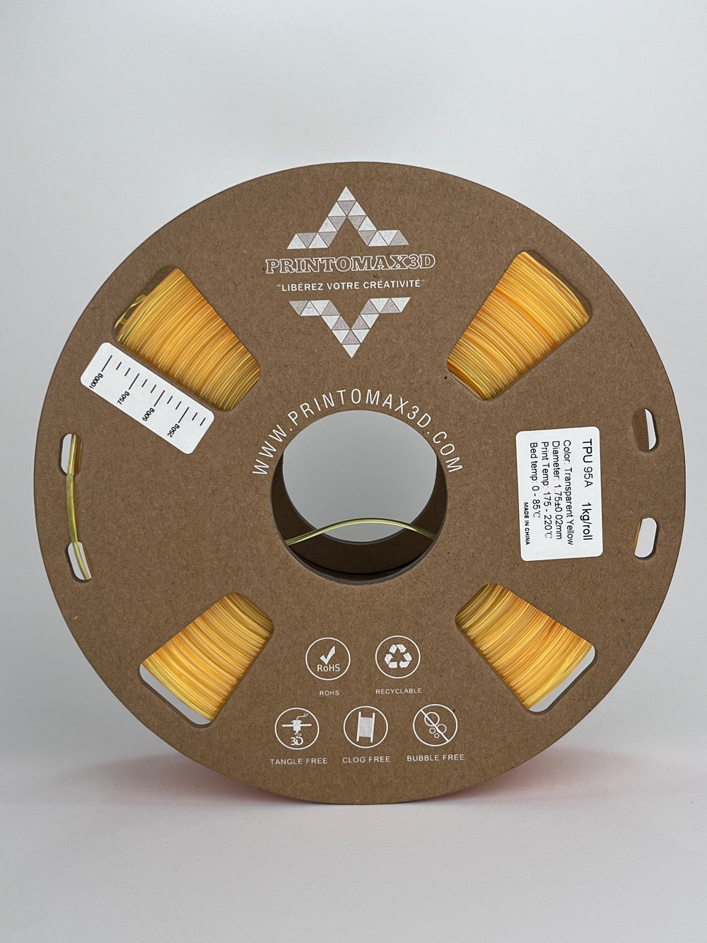 Filament 3D TPU 95A - TRANSPARENT YELLOW - 1.75mm - 1 Kg